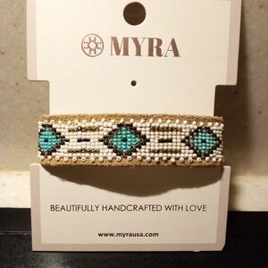 NWT Myra Bag Turquoise, White and Tan Beaded Leather Bracelet